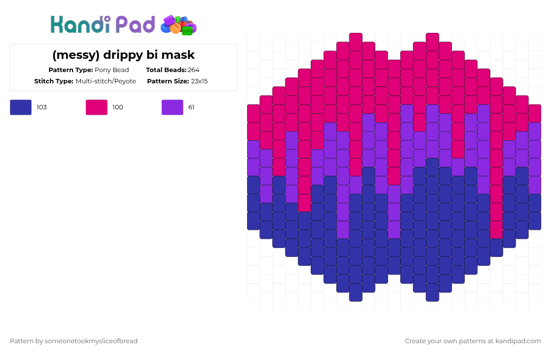 (messy) drippy bi mask - Pony Bead Pattern by someonetookmysliceofbread on Kandi Pad - pink,purple,pride,cool,mask,drippy,blue