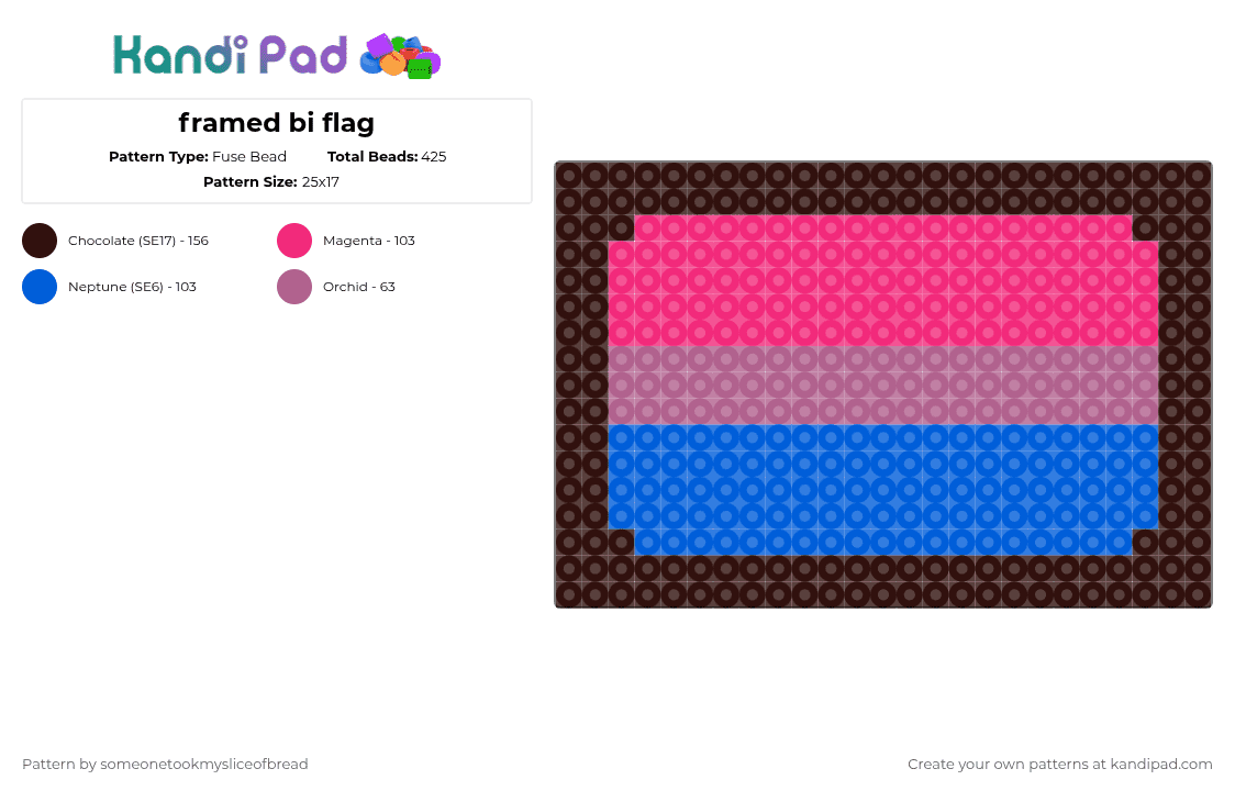 framed bi flag - Fuse Bead Pattern by someonetookmysliceofbread on Kandi Pad - brown,pink,bi,pride,perler,lgbt