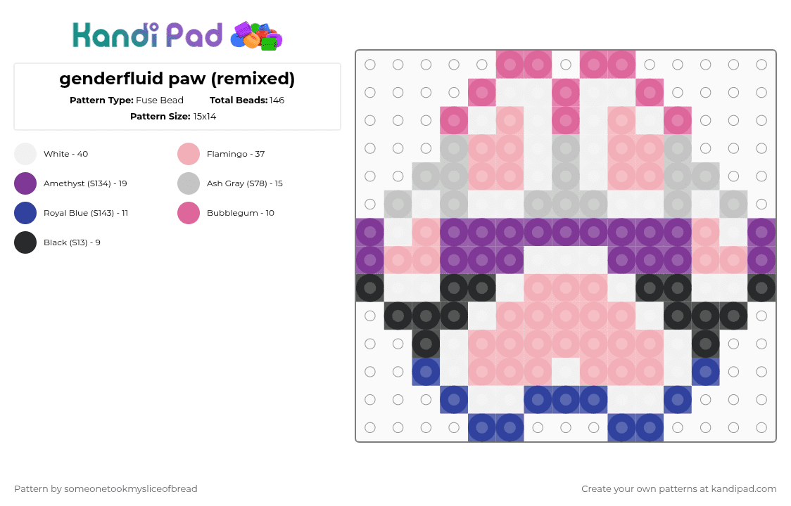 genderfluid paw (remixed) - Fuse Bead Pattern by someonetookmysliceofbread on Kandi Pad - beige,pride,genderfluid,remix,cute,paw,animals