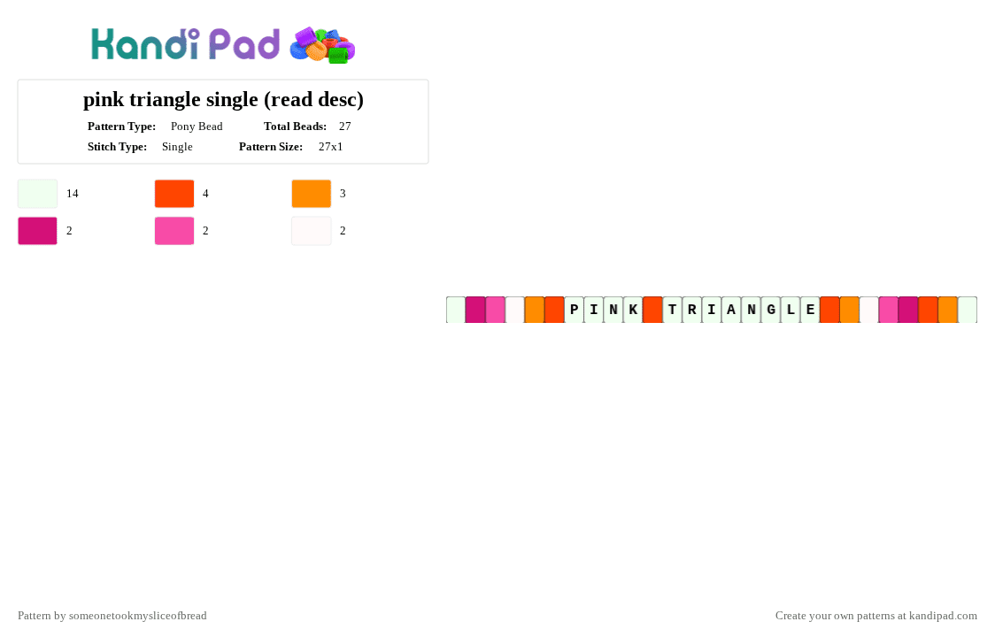 pink triangle single (read desc) - Pony Bead Pattern by someonetookmysliceofbread on Kandi Pad - white,pink,red,pride,music,weezer,lesbian,pink triangle