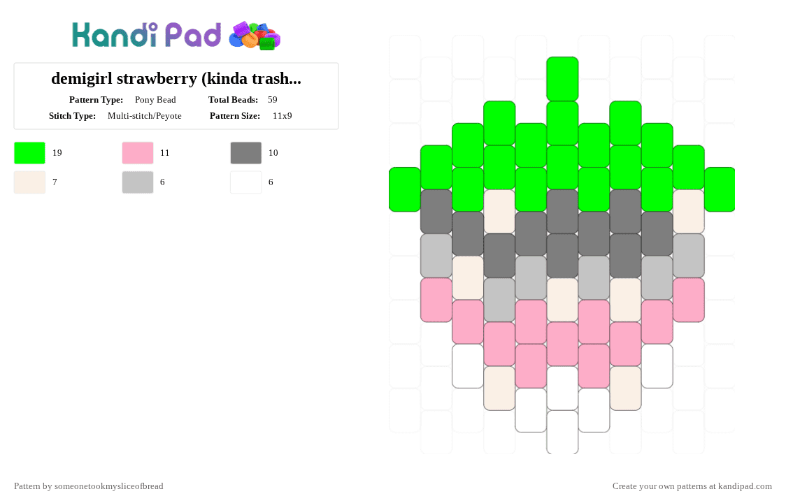 demigirl strawberry (kinda trash ngl) - Pony Bead Pattern by someonetookmysliceofbread on Kandi Pad - demigirl, flag, gender, girl, green, pink, pride