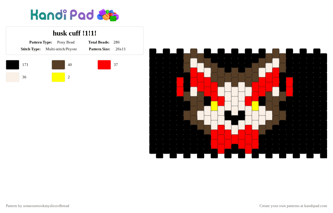 husk cuff !1!1! - Pony Bead Pattern by someonetookmysliceofbread on Kandi Pad - black,brown,red,hazbinhotel,husk,characters,shows