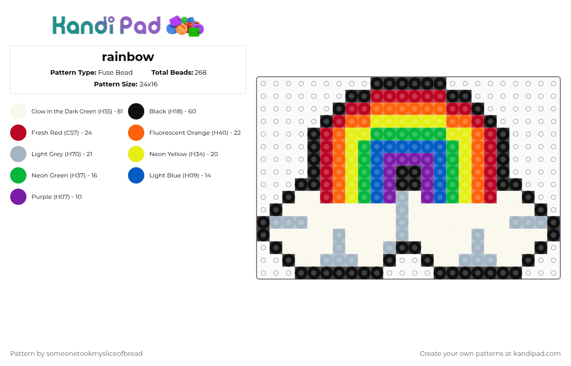 rainbow - Fuse Bead Pattern by someonetookmysliceofbread on Kandi Pad - white,orange,pink,colorful,rainbow,pride,perler