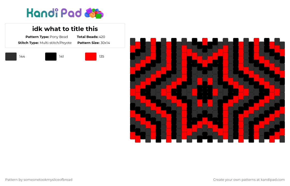bag panel thingie ig - Pony Bead Pattern by someonetookmysliceofbread on Kandi Pad - red,black,random,gray,trippy,shapes,geometrical,bag panel