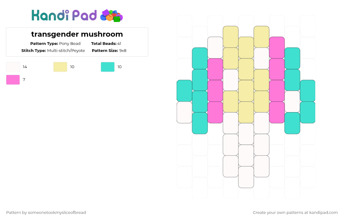 transgender mushroom - Pony Bead Pattern by someonetookmysliceofbread on Kandi Pad - yellow,light blue,pride,trans,transgender,mushroom