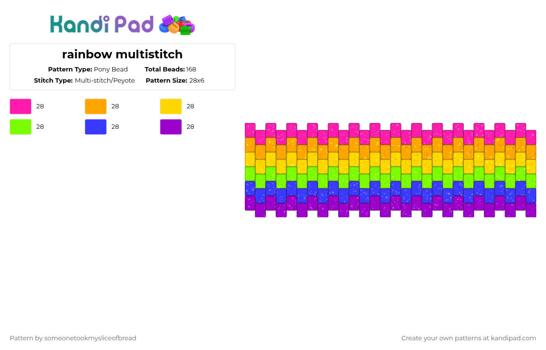 rainbow multistitch - Pony Bead Pattern by someonetookmysliceofbread on Kandi Pad - orange,green,purple,colorful,rainbow,pride,multistitch