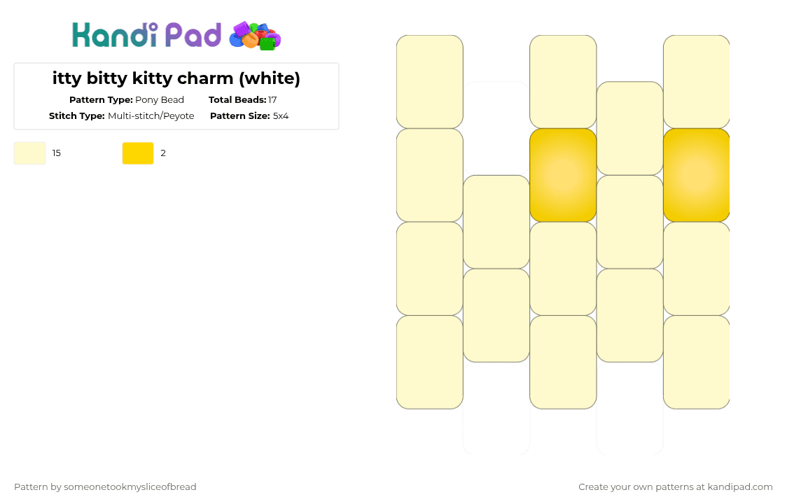 itty bitty kitty charm (white) - Pony Bead Pattern by someonetookmysliceofbread on Kandi Pad - yellow,white,cat,spooky,animals,cute