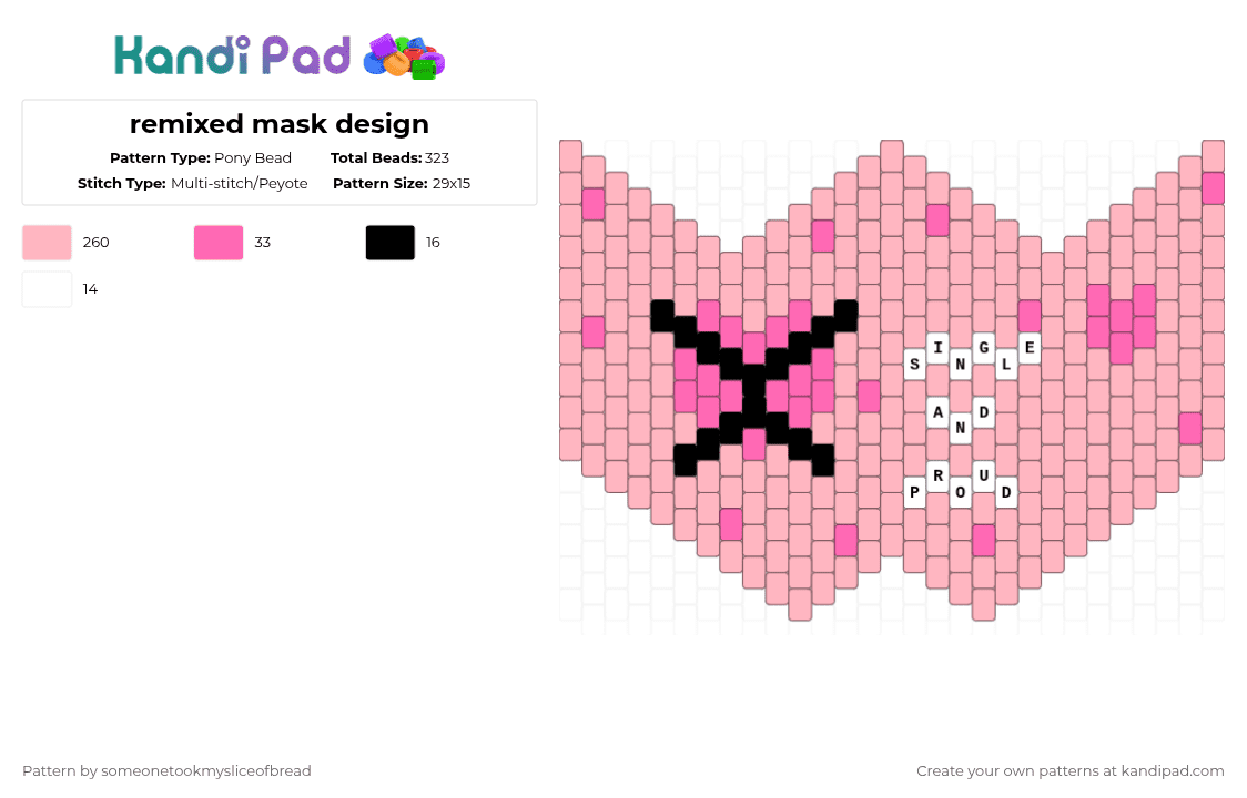 remixed mask design - Pony Bead Pattern by someonetookmysliceofbread on Kandi Pad - mask, pattern, pink, remix