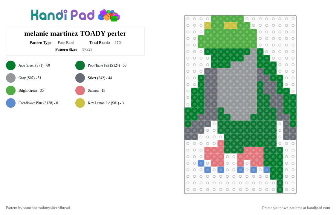 melanie martinez TOADY perler - Fuse Bead Pattern by someonetookmysliceofbread on Kandi Pad - green,gray,toady,bird,toad,melanie martinez,hades,album,music,singer
