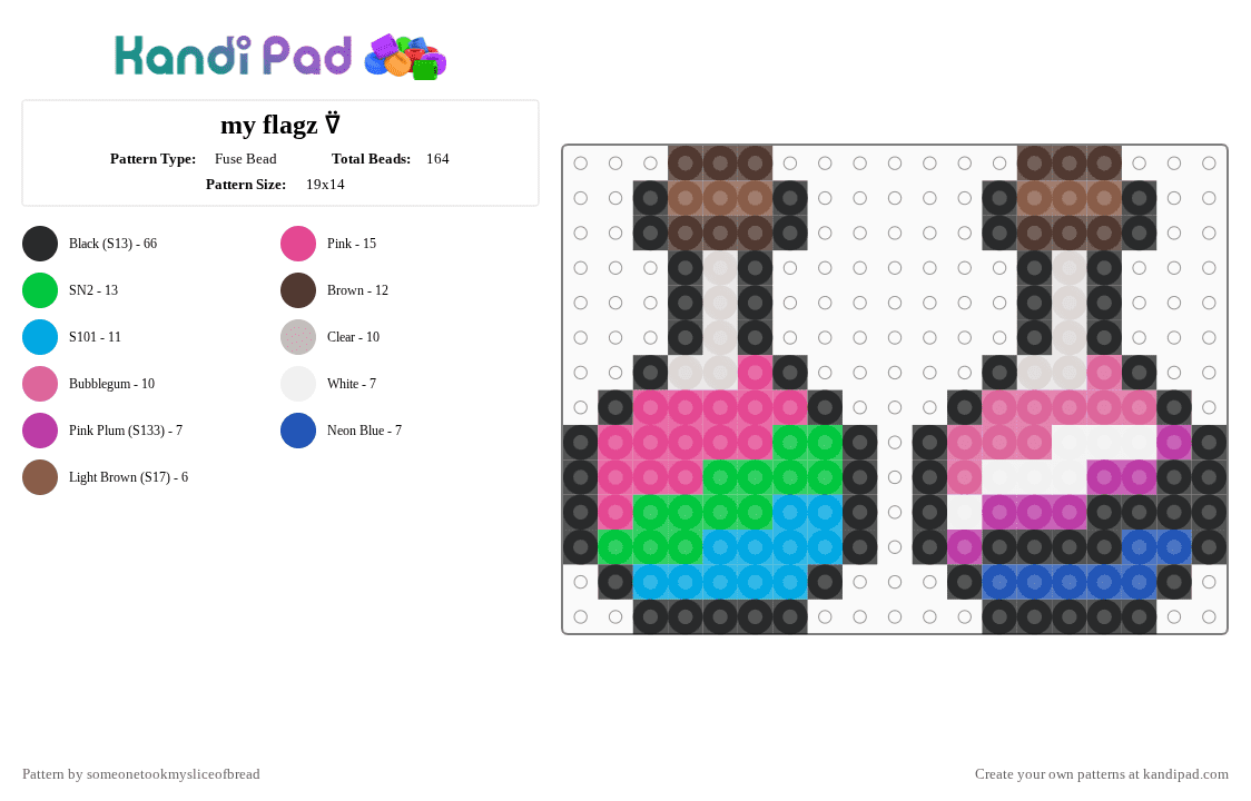 my(Blaze) flagz ⍢ - Fuse Bead Pattern by someonetookmysliceofbread on Kandi Pad - black,brown,pink,green,pride,poly,genderfluid,queer,gay,lgbtqia