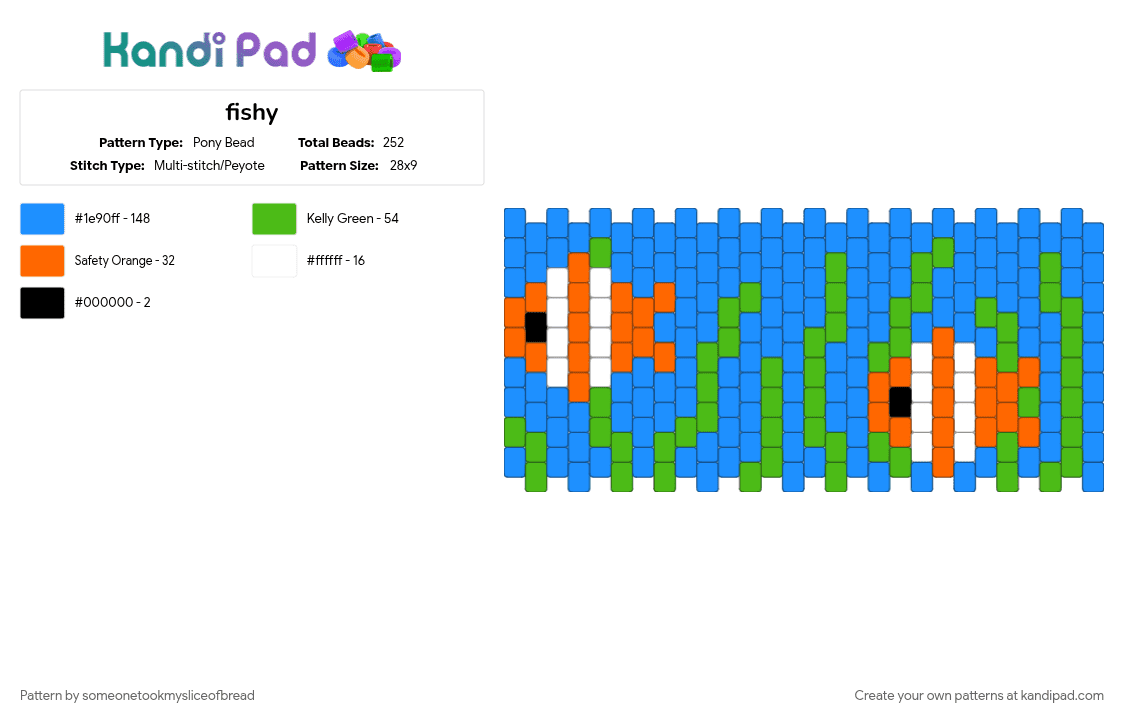 fishy - Pony Bead Pattern by someonetookmysliceofbread on Kandi Pad - animal, clownfish, cute, fish, light blue, ocean, sea