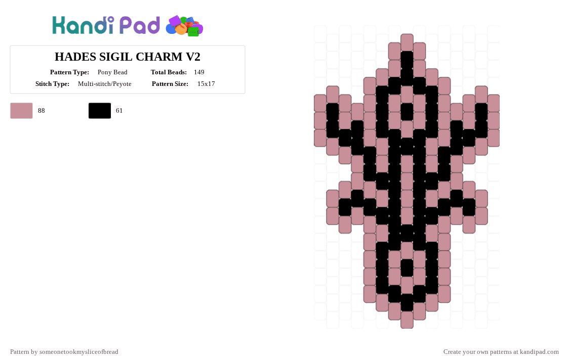HADES SIGIL CHARM V2 - Pony Bead Pattern by someonetookmysliceofbread on Kandi Pad - black,beige,melanie,martinez,melanie martinez,hades,symbol,album,music