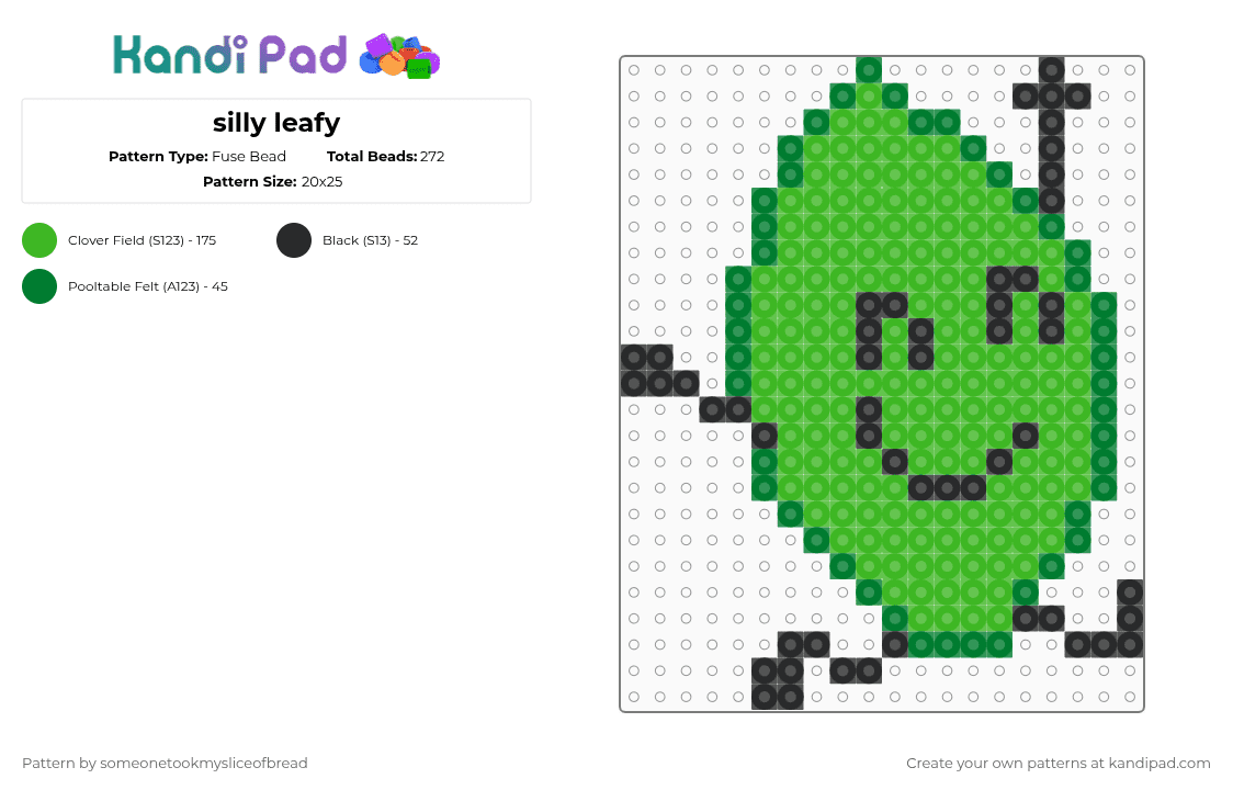 silly leafy - Fuse Bead Pattern by someonetookmysliceofbread on Kandi Pad - green,bfdi,leafy,characters,battlefordreamisland,shows