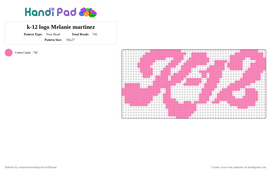 k-12 logo Melanie martinez - Fuse Bead Pattern by someonetookmysliceofbread on Kandi Pad - album, k12, martinez, melanie, melanie martinez, music, pink
