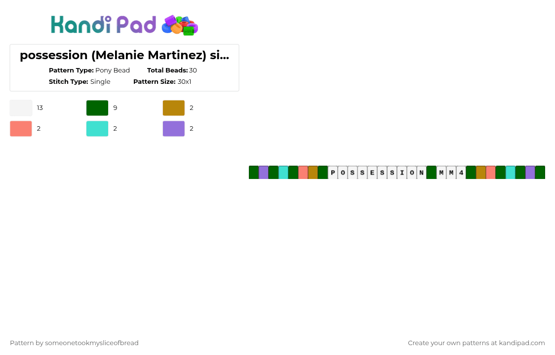possession (Melanie Martinez) single - Pony Bead Pattern by someonetookmysliceofbread on Kandi Pad - white,green,possession,hades,melanie,martinez,melaniemartinez,new,mm4