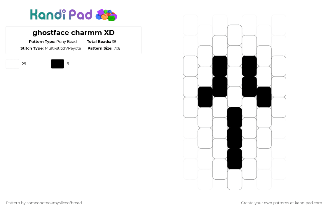 ghostface charmm XD - Pony Bead Pattern by someonetookmysliceofbread on Kandi Pad - charm, cute, face, ghost, ghostface, movie, scawy, white