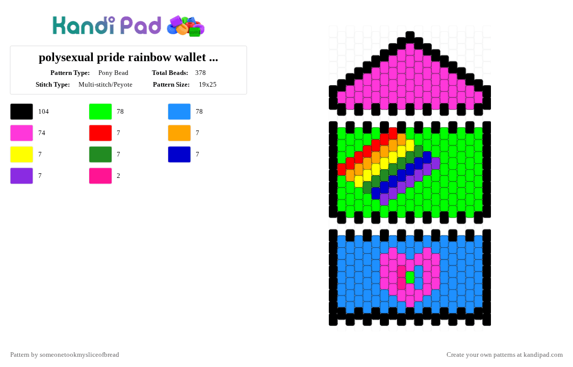 polysexual pride rainbow wallet thingie - Pony Bead Pattern by someonetookmysliceofbread on Kandi Pad - pink,green,light blue,pride,poly,blue,rainbow,wallet,bag
