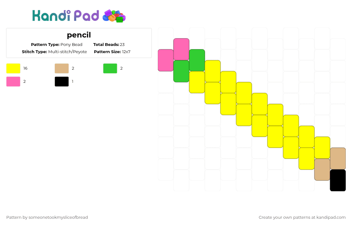 pencil - Pony Bead Pattern by someonetookmysliceofbread on Kandi Pad - yellow,school,pencil