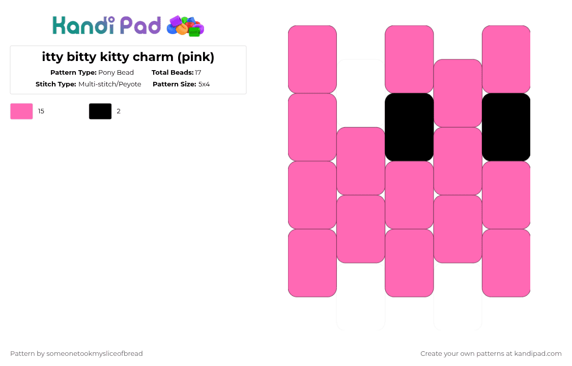 itty bitty kitty charm (pink) - Pony Bead Pattern by someonetookmysliceofbread on Kandi Pad - pink,kitty,cat,spooky,animals,cute