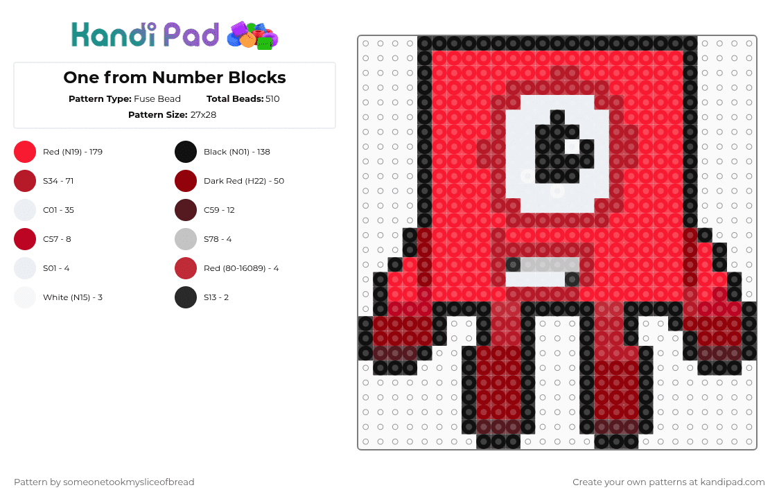 One from Number Blocks - Fuse Bead Pattern by someonetookmysliceofbread on Kandi Pad - red,numbers,numberblocks,one