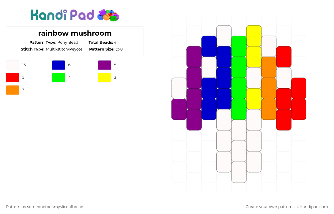rainbow mushroom - Pony Bead Pattern by someonetookmysliceofbread on Kandi Pad - pink,purple,green,red,mushroom,pride,food