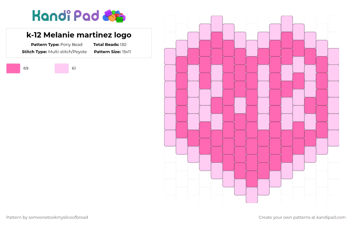 k-12 Melanie martinez logo - Pony Bead Pattern by someonetookmysliceofbread on Kandi Pad - pink,k12,melanie,martinez,melaniemartinez,heart