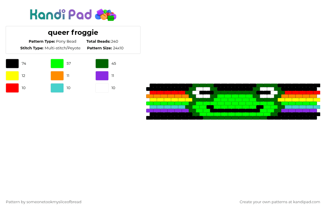 queer froGAY - Pony Bead Pattern by someonetookmysliceofbread on Kandi Pad - green,rainbow,pride,frog,animals,cute