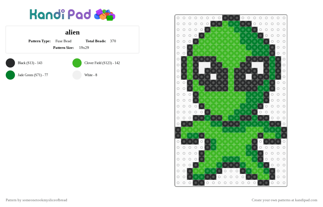 alien (happy 200th pattern) - Fuse Bead Pattern by someonetookmysliceofbread on Kandi Pad - green,perler,alien,space,galaxy