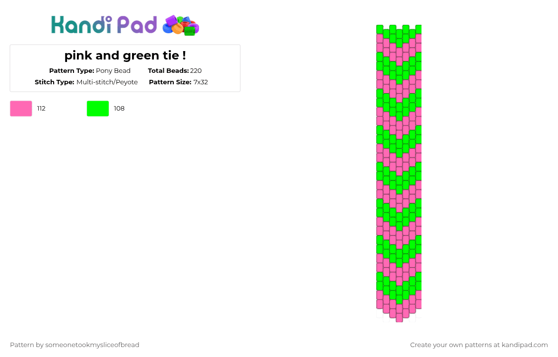 pink and green tie ! - Pony Bead Pattern by someonetookmysliceofbread on Kandi Pad - green,pink,tie,invaderzim,gir
