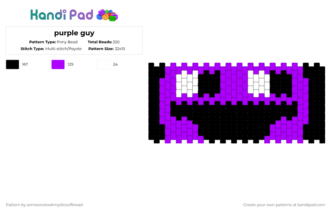 purple guy - Pony Bead Pattern by someonetookmysliceofbread on Kandi Pad - purple,purpleguy,fnaf