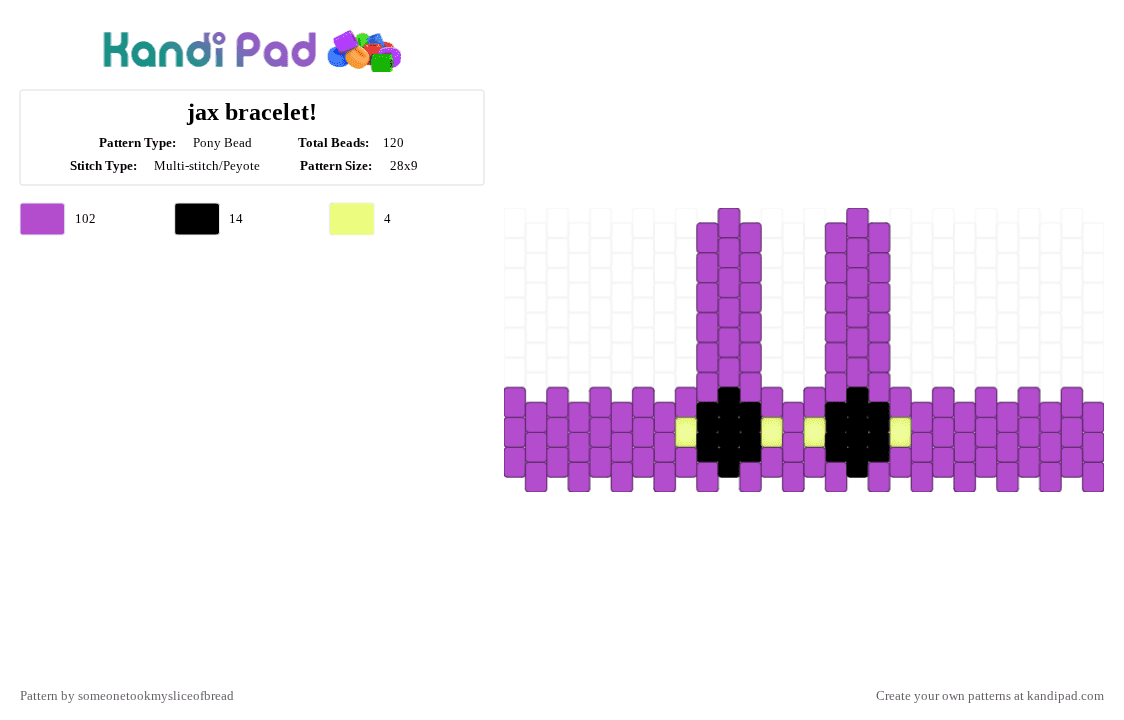 jax bracelet! - Pony Bead Pattern by someonetookmysliceofbread on Kandi Pad - pink,jax,tadc,theamazingdigitalcircus,character,purple,bunny,show