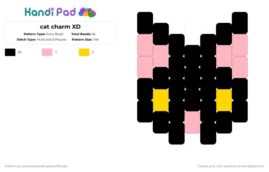 cat charm XD - Pony Bead Pattern by someonetookmysliceofbread on Kandi Pad - black,pink,cat,charm,cute,spooky,halloween