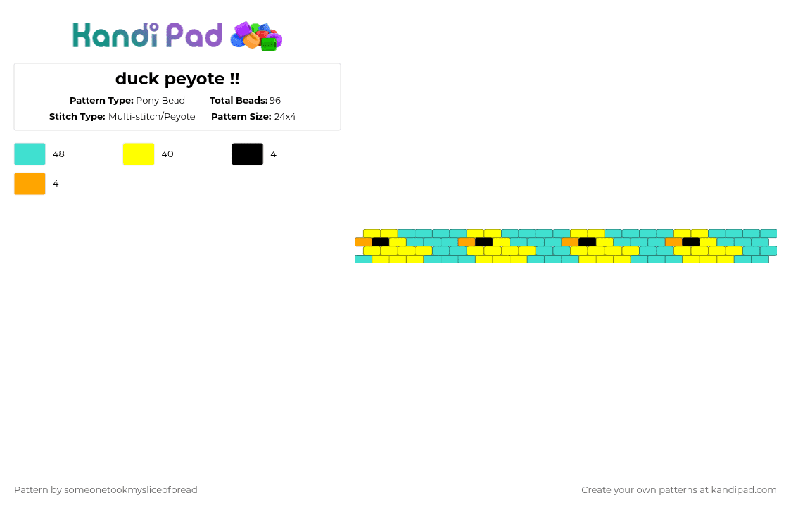 duck peyote !! - Pony Bead Pattern by someonetookmysliceofbread on Kandi Pad - yellow,light blue,ducks,summer,cute