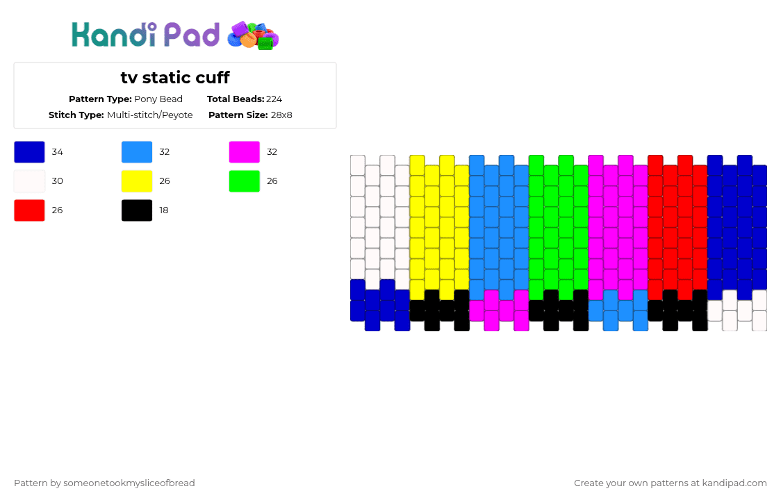tv static cuff - Pony Bead Pattern by someonetookmysliceofbread on Kandi Pad - purple,light blue,pink,tv,creative,cuff,multistitch