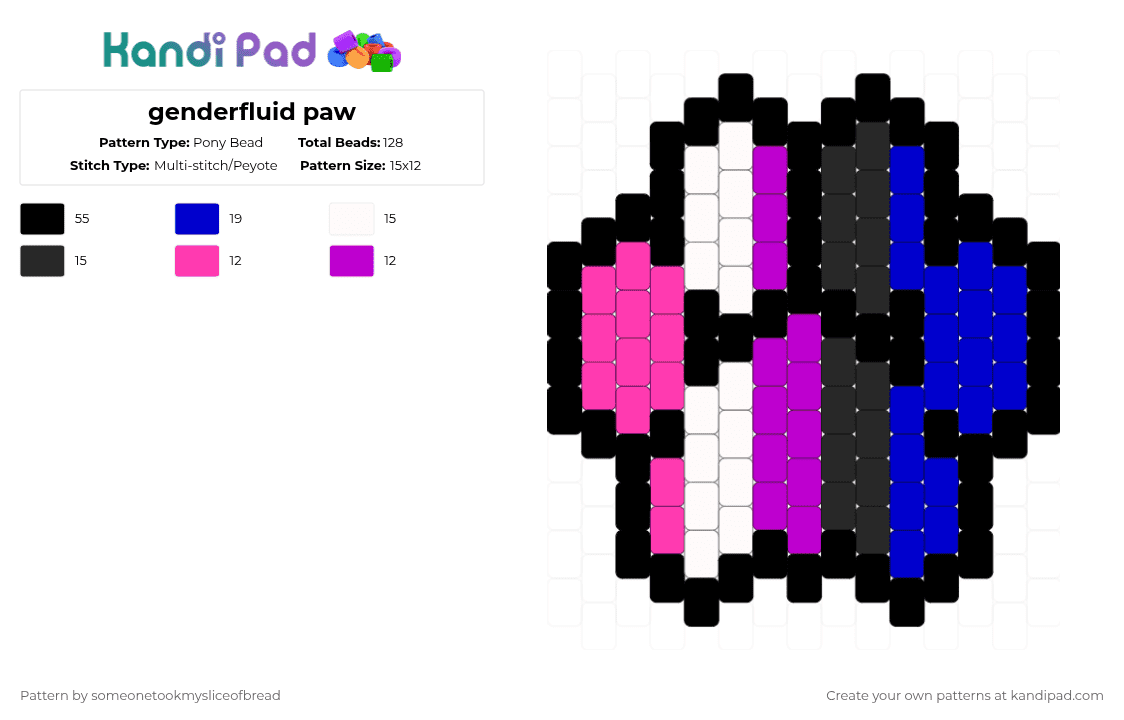 genderfluid paw - Pony Bead Pattern by someonetookmysliceofbread on Kandi Pad - black,pink,purple,pride,paw,animals,cute,genderfluid
