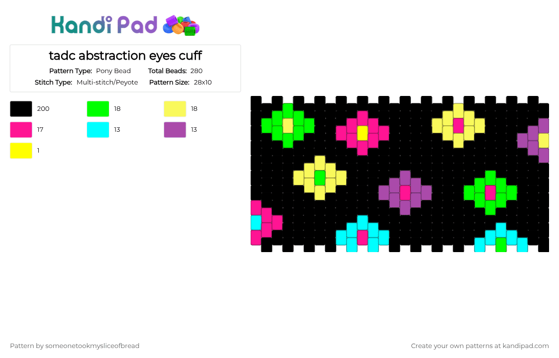 tadc abstraction eyes cuff - Pony Bead Pattern by someonetookmysliceofbread on Kandi Pad - black,yellow,pink,tadc,the amazing digital circus,eyes,show
