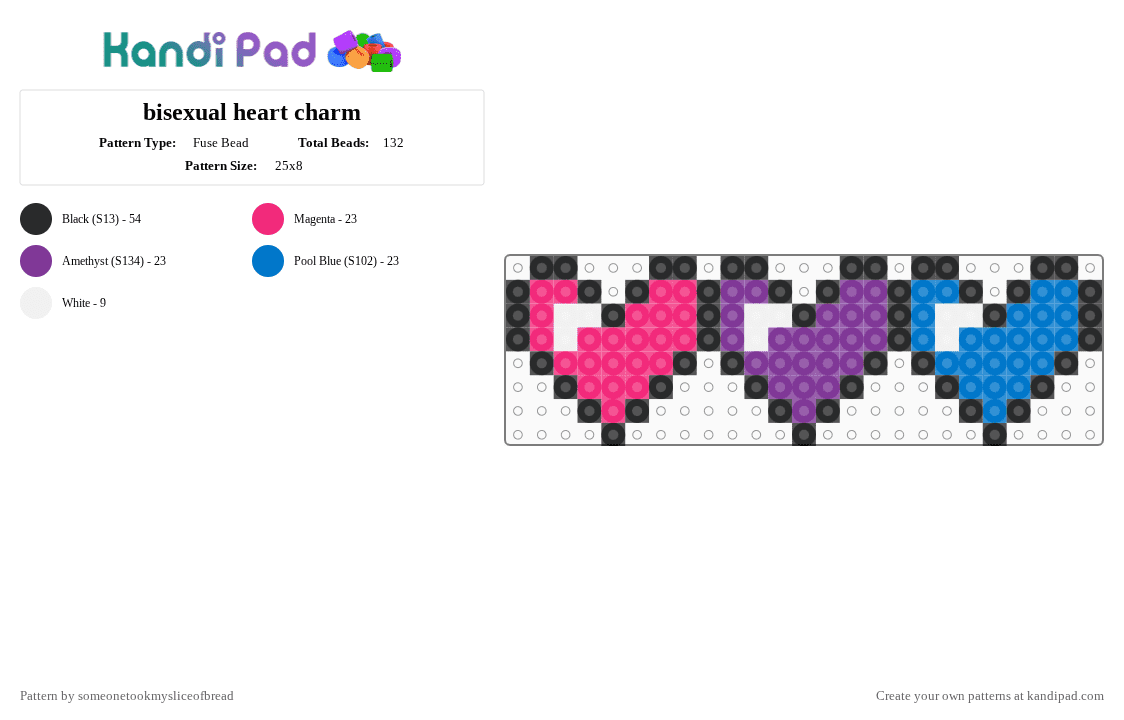 bisexual heart charm - Fuse Bead Pattern by someonetookmysliceofbread on Kandi Pad - pink,blue,bisexual,bi,pride,heart,charm