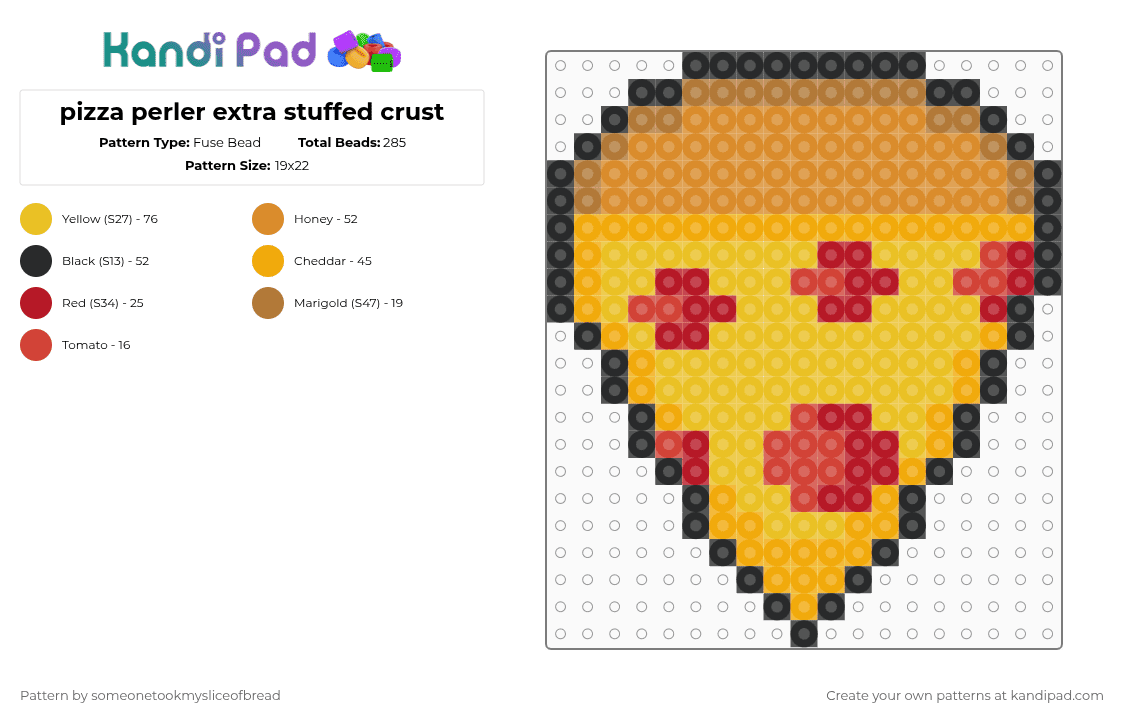 pizza perler extra stuffed crust - Fuse Bead Pattern by someonetookmysliceofbread on Kandi Pad - orange,yellow,food,pizza