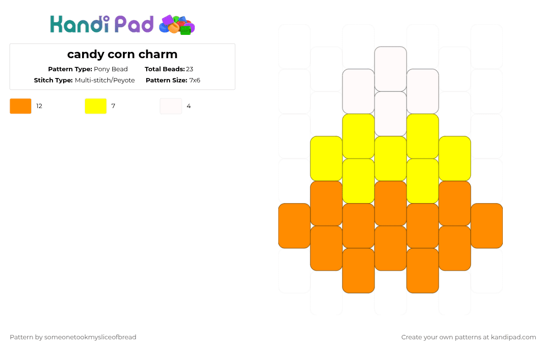 candy corn charm - Pony Bead Pattern by someonetookmysliceofbread on Kandi Pad - yellow,orange,candycorn,spooky