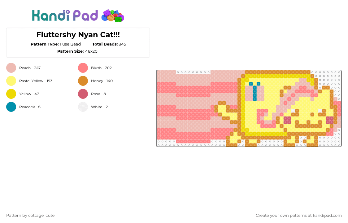 Fluttershy Nyan Cat!!! - Fuse Bead Pattern by cottage_cute on Kandi Pad - yellow,beige,red
