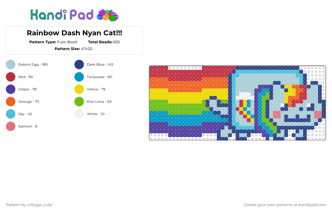 Rainbow Dash Nyan Cat!!! - Fuse Bead Pattern by cottage_cute on Kandi Pad - blue,light blue