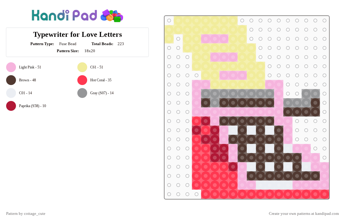 Typewriter for Love Letters - Fuse Bead Pattern by cottage_cute on Kandi Pad - red,pink,brown,yellow