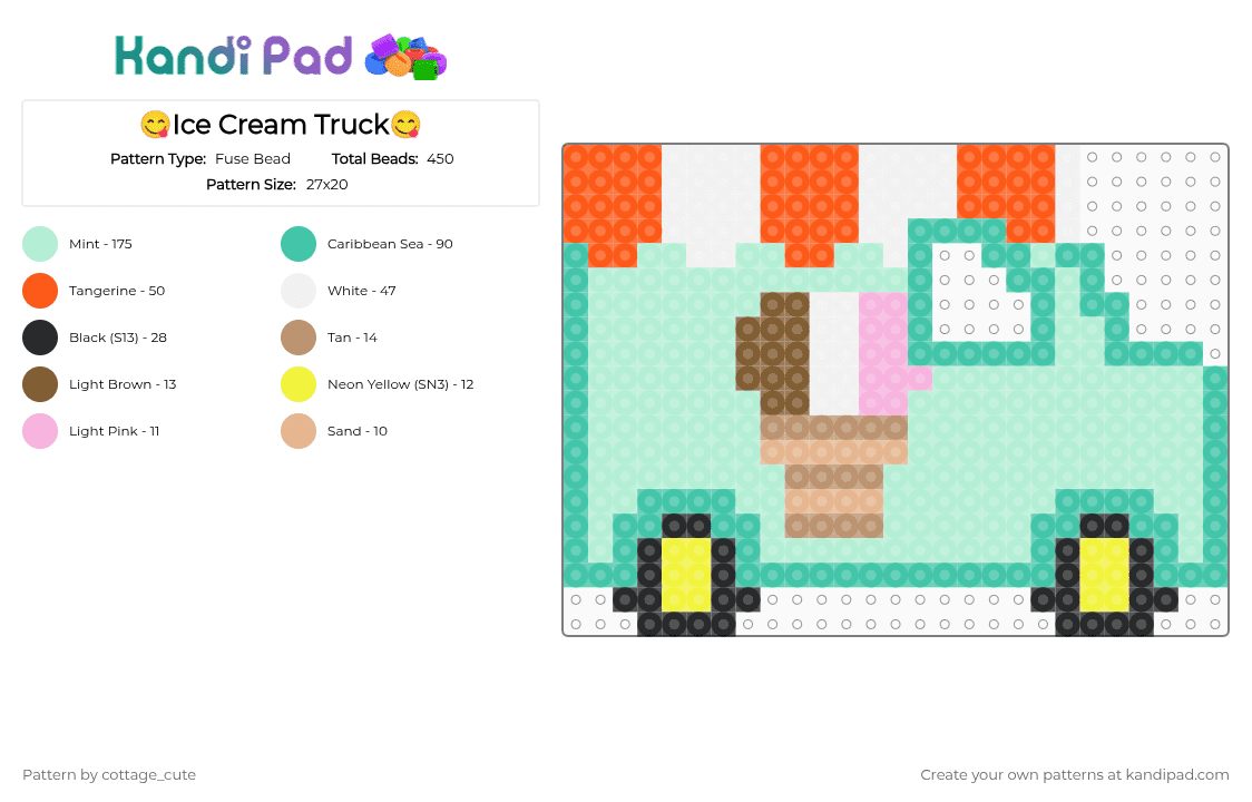 😋Ice Cream Truck😋 - Fuse Bead Pattern by cottage_cute on Kandi Pad - orange,teal,light blue