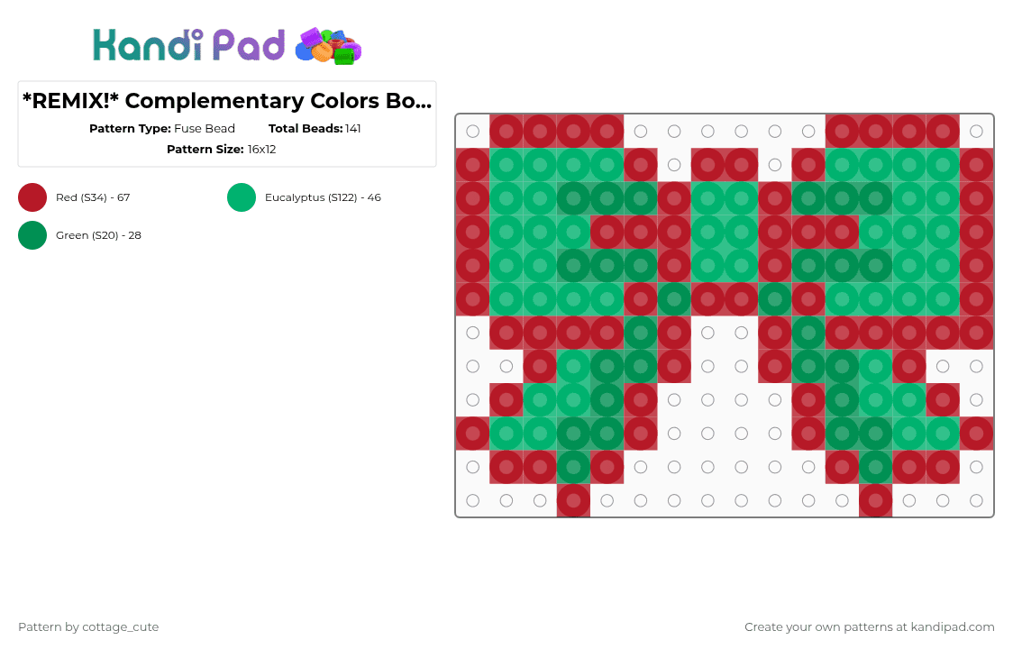 *REMIX!* Complementary Colors Bow #3! - Fuse Bead Pattern by cottage_cute on Kandi Pad - red,green,cotdcomplementarycolors