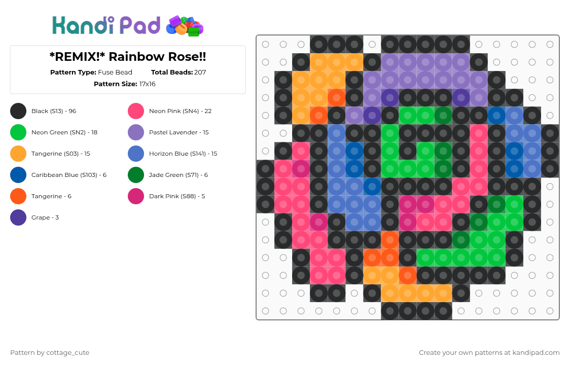 *REMIX!* Rainbow Rose!! - Fuse Bead Pattern by cottage_cute on Kandi Pad - black, blue, colorful, green