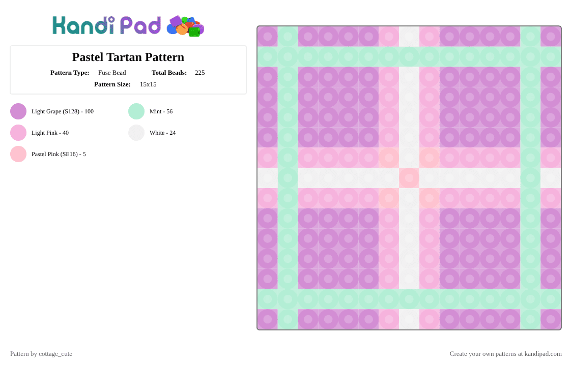 Pastel Tartan Pattern - Fuse Bead Pattern by cottage_cute on Kandi Pad - pink,light blue