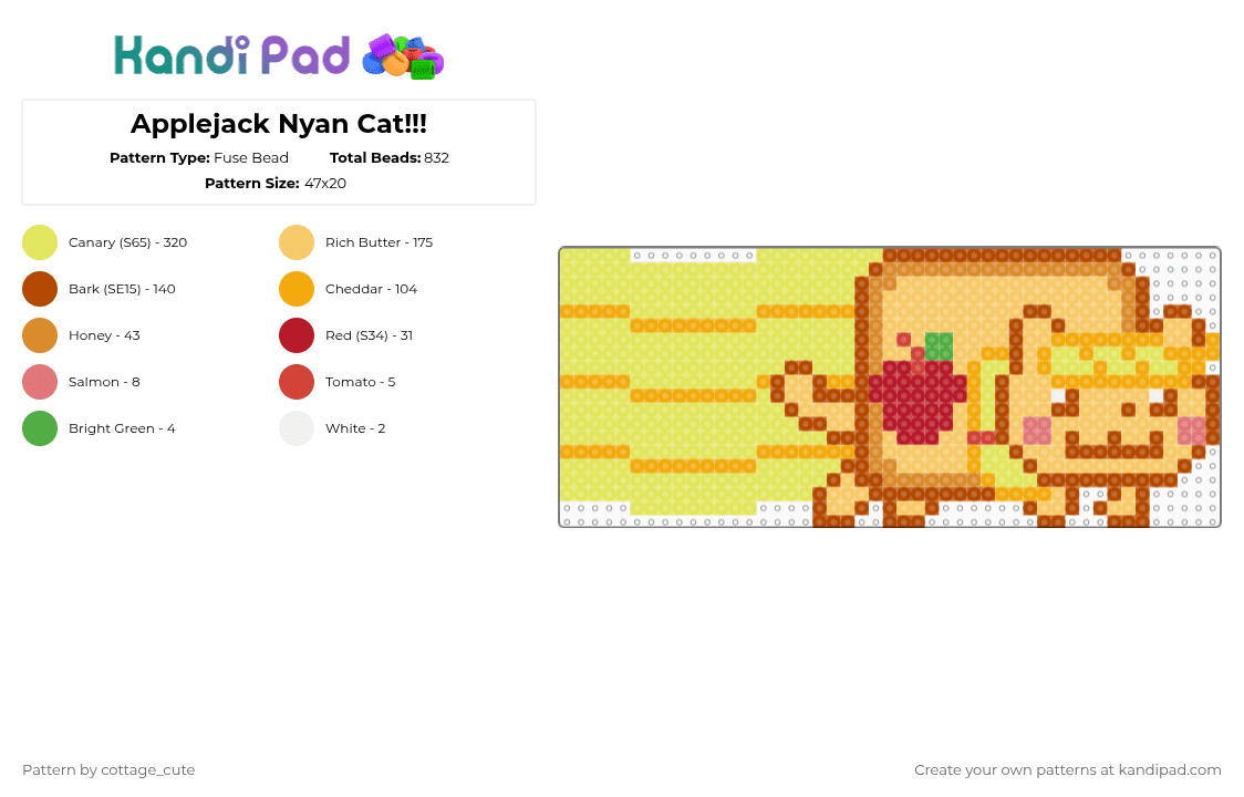 Applejack Nyan Cat!!! - Fuse Bead Pattern by cottage_cute on Kandi Pad - yellow