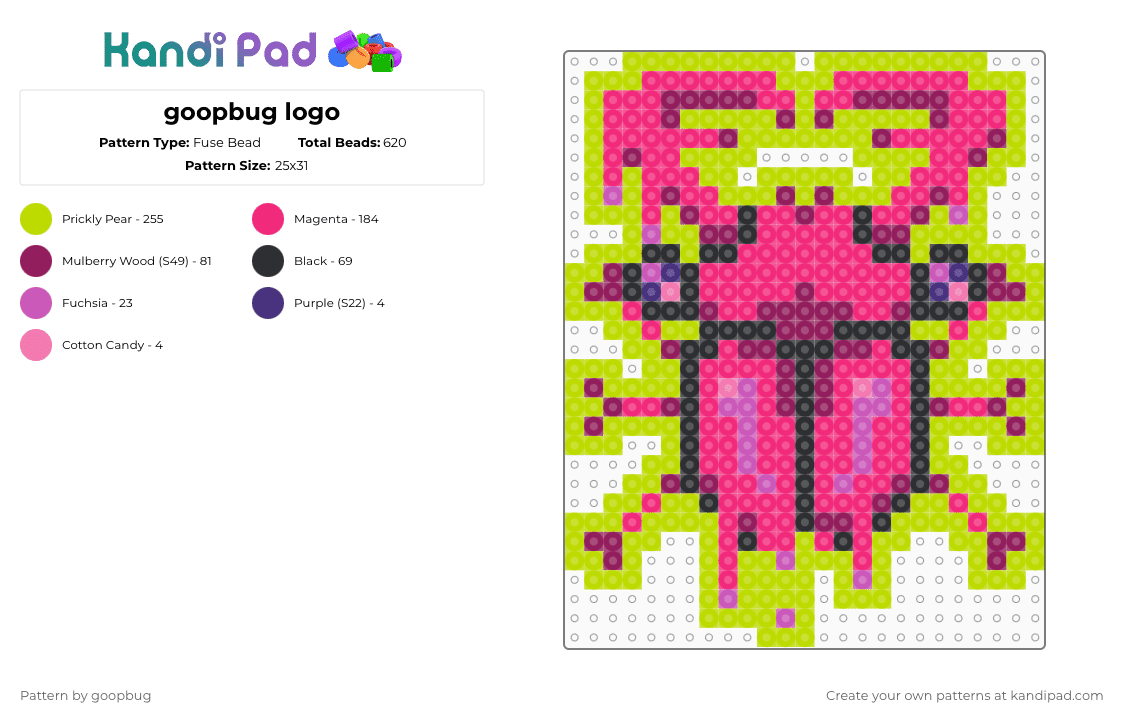 goopbug logo - Fuse Bead Pattern by goopbug on Kandi Pad - pink,green,stag beetle,beetle,bug,insect,neon,colorful,drippy,goop