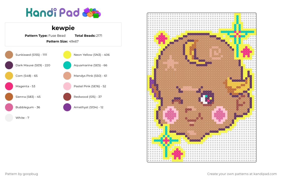 kewpie - Fuse Bead Pattern by goopbug on Kandi Pad - yellow,pink,tan,kewpie,rose oneill,cherub,baby,colorful,neon