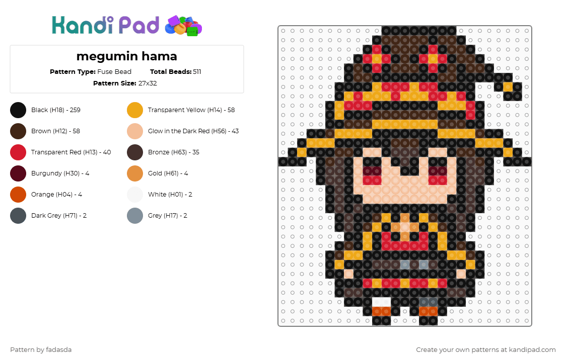 megumin hama - Fuse Bead Pattern by fadasda on Kandi Pad - black,orange,beige,colorful